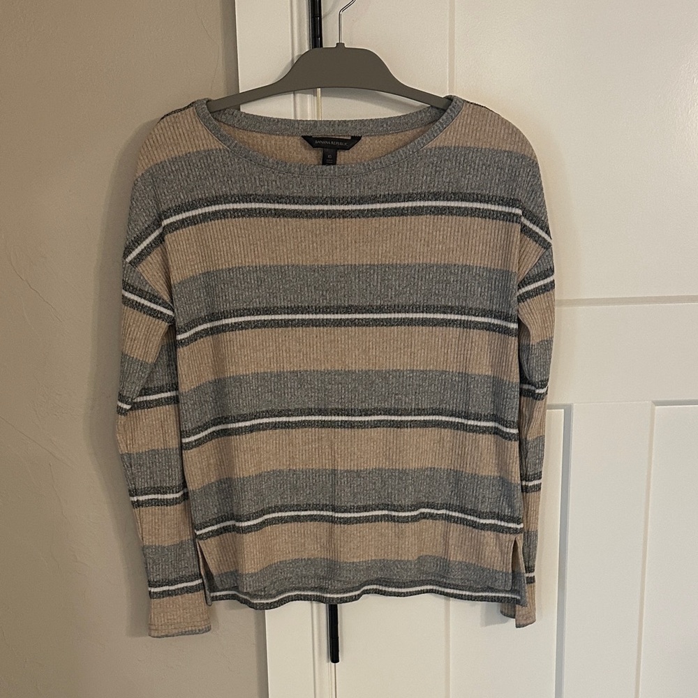 Banana Republic Striped Gray and Tan/peach Women's Sweater